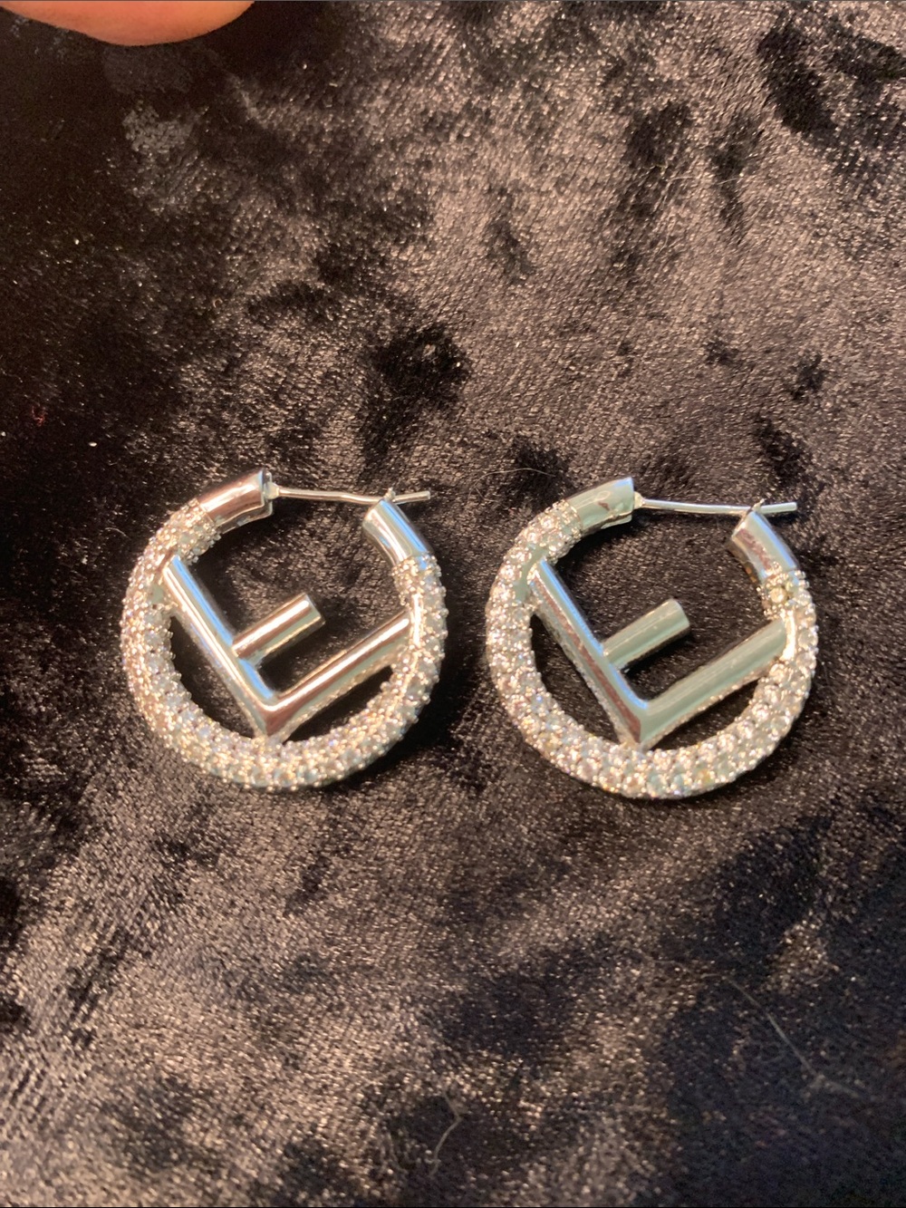 Silver Crystal Hoop Earrings with Modern Geometric Accent